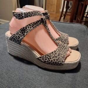 Lucky Brand Sofia Leopard Espadrille Wedge Sandals
